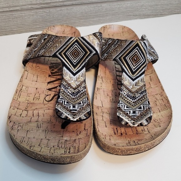 Sam & Libby Cork Thong Sandals Women's Size 8 Geometric Embroidered Aztec - Picture 5 of 8